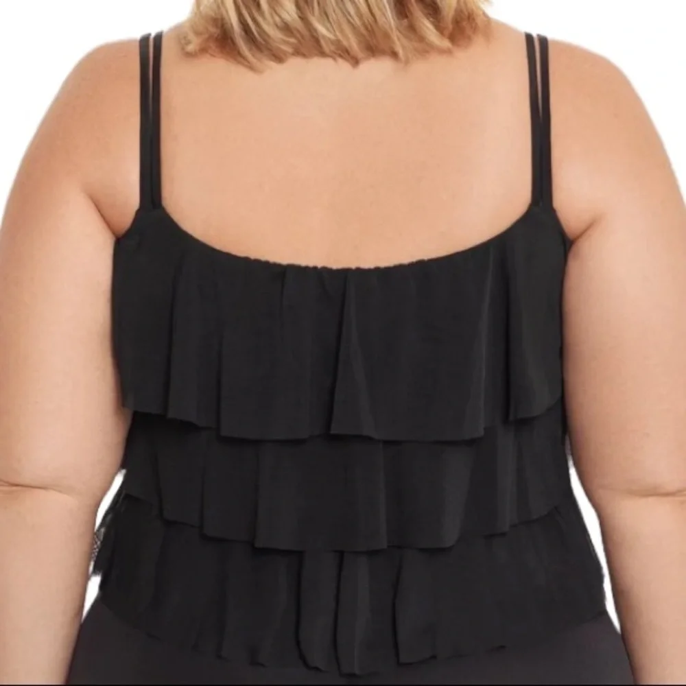 Swim Solutions Black Plus Size Triple Tiered One-Piece Swimsuit - Picture 5 of 10